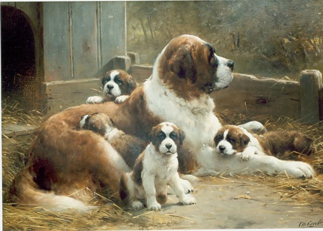Otto Eerelman | St.Bernard with  puppies, Öl auf Leinwand, 90,0 x 130,0 cm, signed l.r.