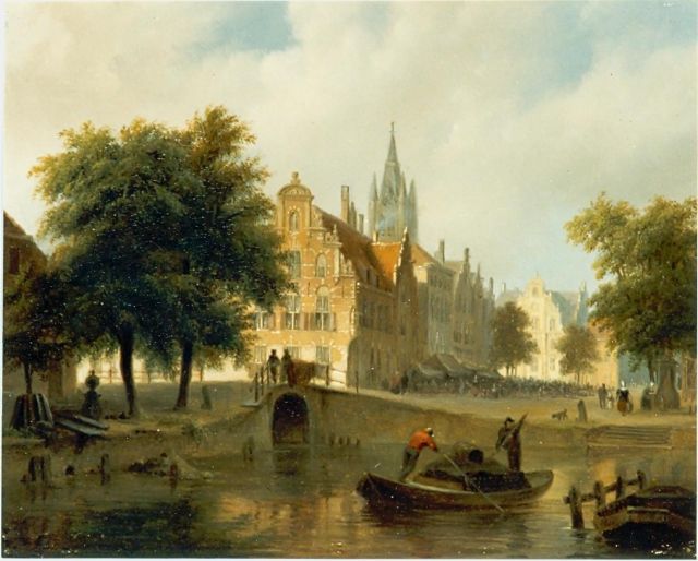 Bart van Hove | Stadtbild mit der Alten Kirche von Delft, Öl auf Holz, 16,0 x 20,0 cm, signed signed on the reverse