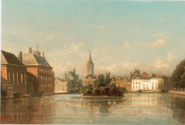 Johannes Josephus Destrée | View of the 'Buitenhof', The Hague, Öl auf Holz, 14,5 x 22,0 cm, signed l.l.