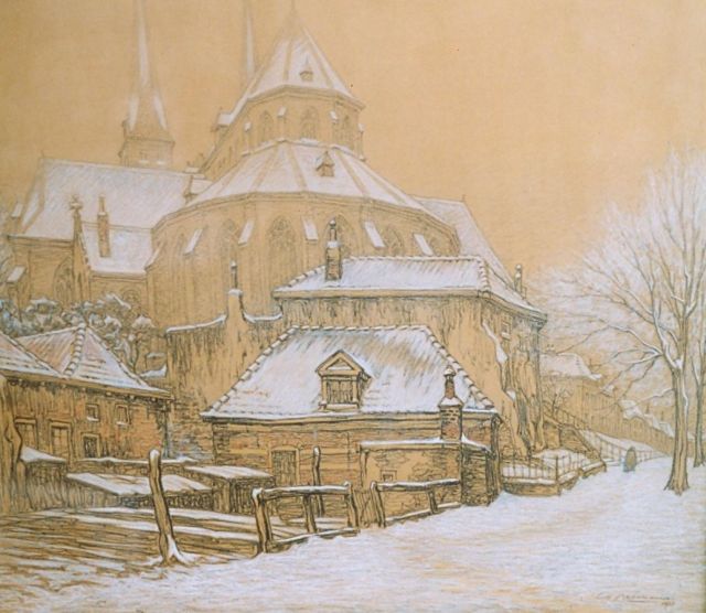 Breman A.J.  | The 'Bergkerk', Deventer, Kreide auf Papier, signed l.r. und dated 1931