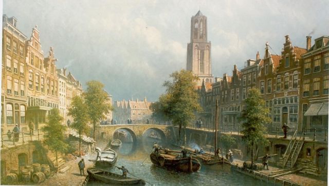 Eduard Alexander Hilverdink | A view of the Oudegracht, Utrecht, Öl auf Leinwand, 46,0 x 77,0 cm, signed l.l. und dated '88