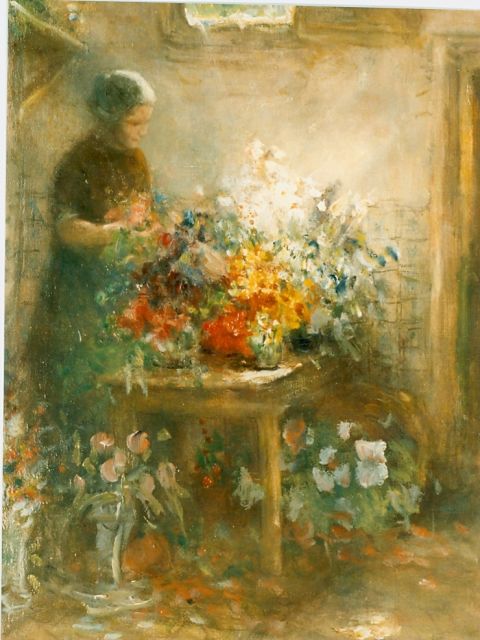 Bernard Blommers | Arranging flowers, Öl auf Leinwand, 47,0 x 36,0 cm