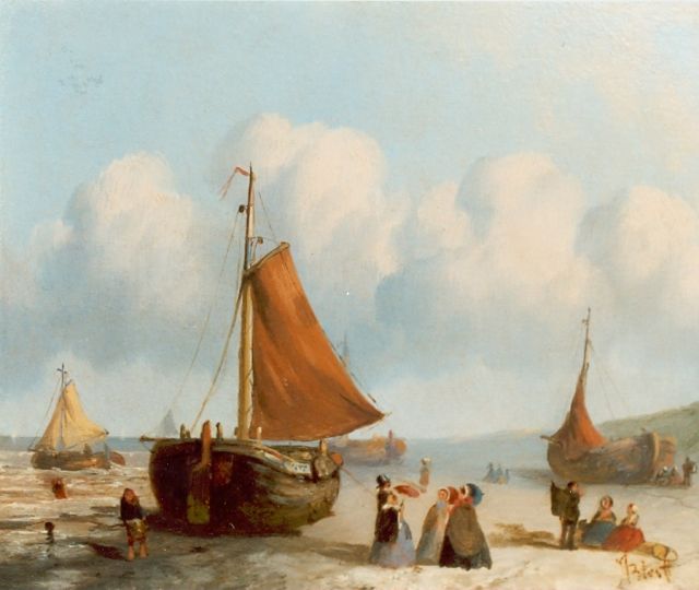 Joseph Bles | Daily activities on the beach of Scheveningen, Öl auf Holz, 20,0 x 25,5 cm, signed l.r.
