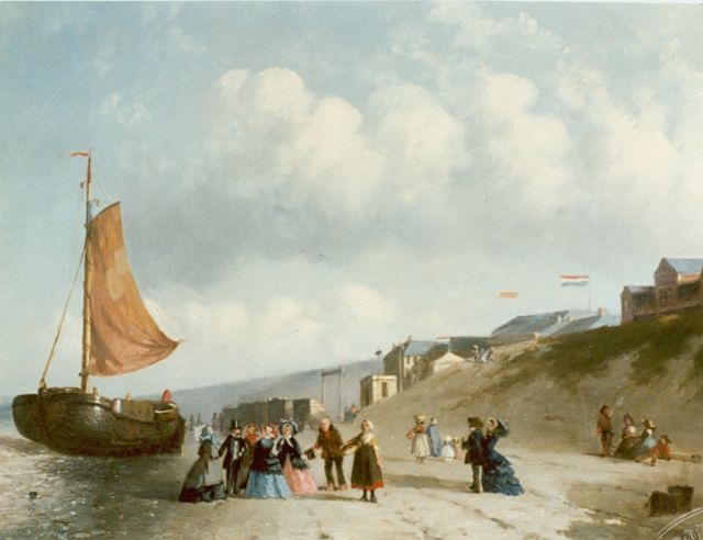Joseph Bles | Fishing boats and fishermen on the beach of Schevingen, Öl auf Holz, 14,2 x 17,6 cm, signed l.r.