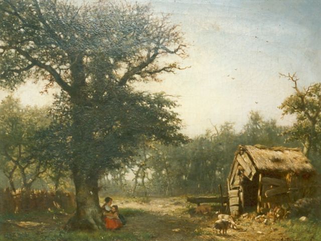 Louis Apol | Mother and child in a landscape, Öl auf Tafel, signed l.l.
