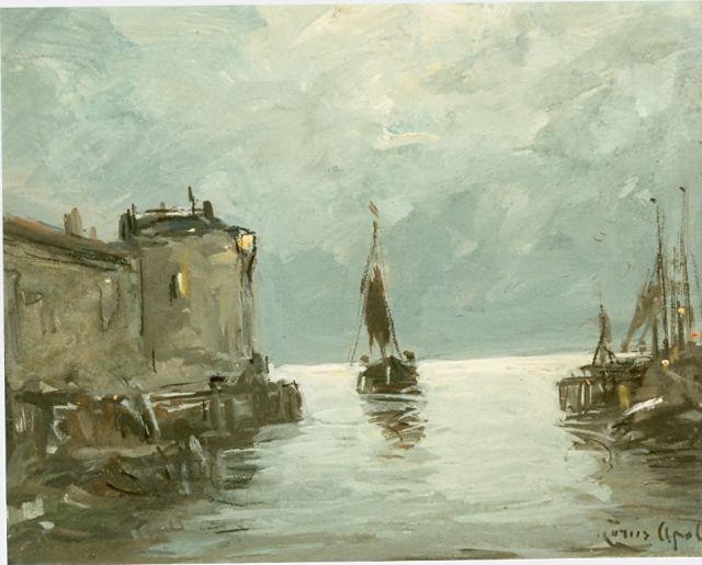 Louis Apol | The harbour of Veere, Gouache auf Holzfaser, 11,0 x 14,0 cm, signed l.r.