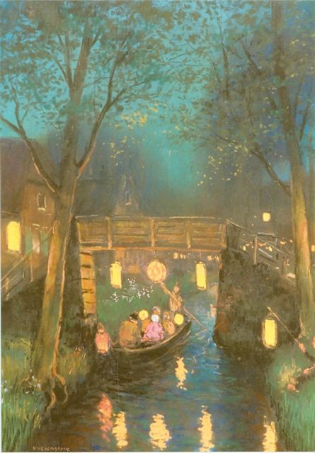 Herman Heijenbrock | Chinese lantern journey, 'Giethoorn', Pastell auf Leinwand, 62,0 x 46,0 cm, signed l.l.