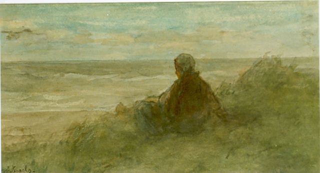 Jozef Israëls | A girl in the dunes, Aquarell auf Papier, 17,0 x 31,0 cm, signed l.l.