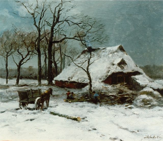 Johannes Marius ten Kate | Gathering wood in winter, Öl auf Leinwand, 40,3 x 47,3 cm, signed l.r.