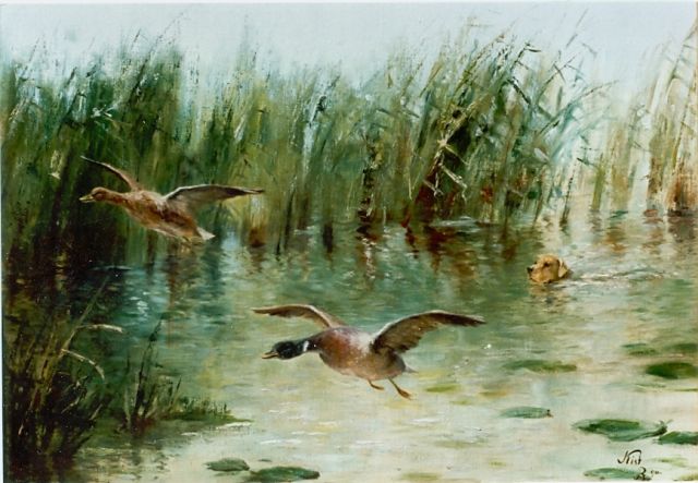 Richard Kiss | Duck hunting, Öl auf Leinwand auf Holz, 55,0 x 75,0 cm, signed l.r. und dated '90
