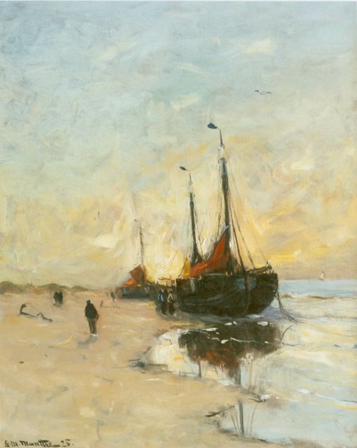 Munthe G.A.L.  | 'Bomschuiten' on the beach, Öl auf Leinwand 50,5 x 40,5 cm, signed l.l. und dated '25
