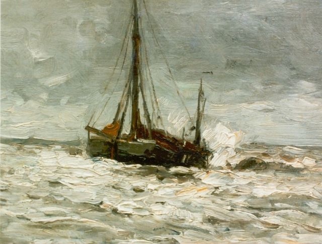 Morgenstjerne Munthe | Fishing boats at sea, Öl auf Leinwand, 23,0 x 30,0 cm, signed l.l.