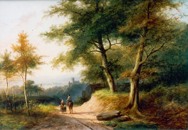 Jan Evert Morel I | Travellers in a wooded landscape, Öl auf Leinwand, 36,0 x 52,0 cm, signed l.r.