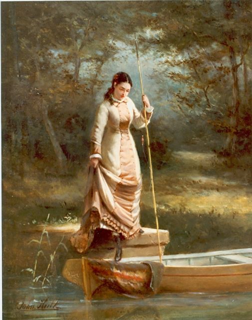 John Hulk jr. | An elegant lady fishing, Öl auf Holz, 40,2 x 31,2 cm, signed l.l.