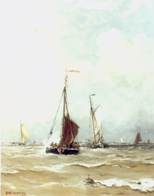 Hendrik Willem Mesdag | Fishing boats at sea, Öl auf Leinwand, 50,0 x 40,0 cm, signed l.l.