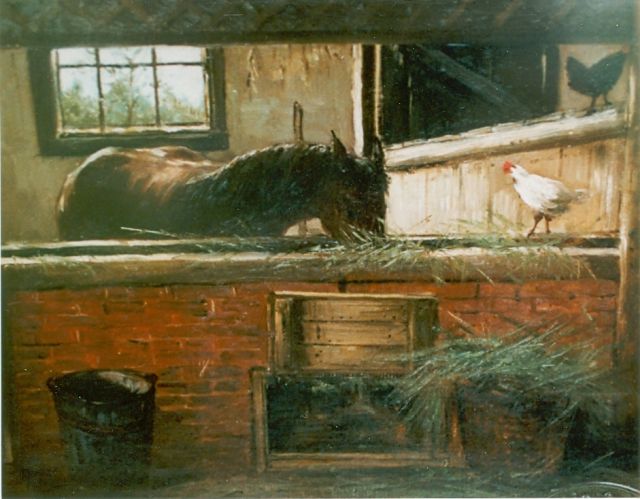 Hendrik Willem Mesdag | Horse-stable, Öl auf Leinwand auf Tafel, 28,2 x 36,0 cm, signed monogram l.l.