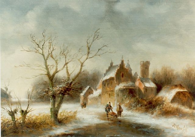 Jan Evert Morel II | A winter landscape, Öl auf Holz, 16,0 x 21,4 cm, signed l.r.