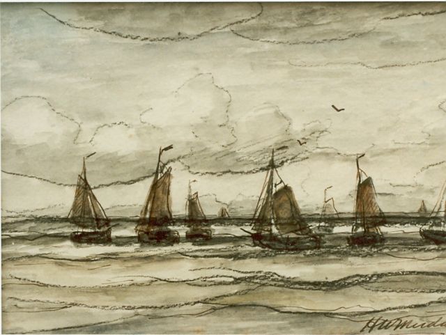 Hendrik Willem Mesdag | Sailing boats in full sail, Aquarell auf Papier, 13,6 x 19,6 cm, signed l.r.