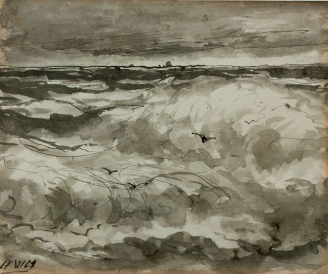 Hendrik Willem Mesdag | Seascape, Feder und Tinte auf Papier, 15,7 x 18,8 cm, signed l.l. with monogram