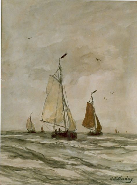 Hendrik Willem Mesdag | Fishing boats at sea, Aquarell auf Papier, 35,0 x 30,0 cm, signed l.r.