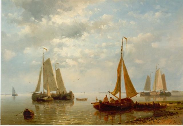Abraham Hulk | Sailing boats in an estuary, Öl auf Holz, 17,3 x 25,4 cm, signed l.r.