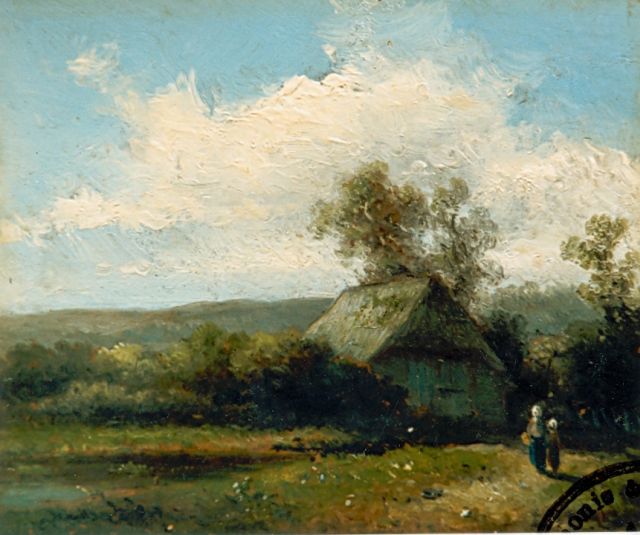 Meiners C.H.  | Figures in a landscape, Öl auf Holz 12,9 x 15,3 cm