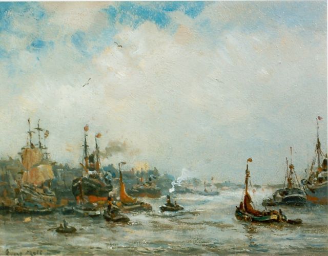 Evert Moll | The harbour of Rotterdam, Öl auf Holzfaser, 19,5 x 25,1 cm, signed l.l.