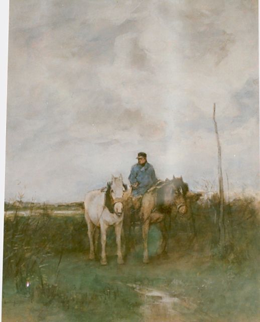 Anton Mauve | A farmer with horses, Aquarell auf Papier, 35,0 x 28,0 cm
