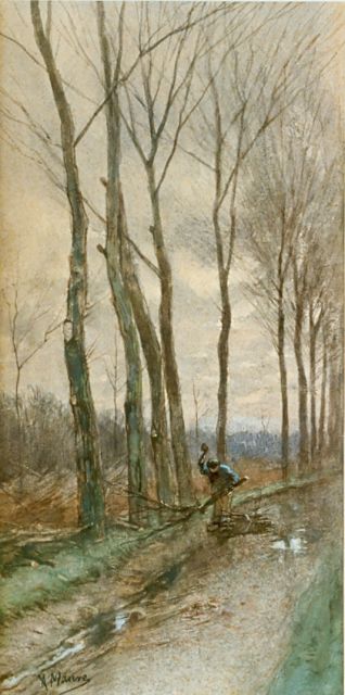 Anton Mauve | Gathering wood, Aquarell auf Papier, 30,5 x 15,2 cm, signed l.l.
