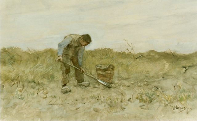 Anton Mauve | A farmer digging  potatoes, Aquarell auf Papier, 27,5 x 45,0 cm, signed l.r.