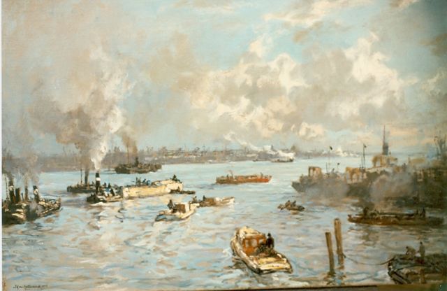 Mastenbroek J.H. van | The harbour of Rotterdam, Öl auf Leinwand 'cirage' 47,7 x 71,7 cm, signed l.l. und dated 1928