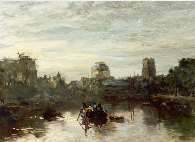 Johan Hendrik van Mastenbroek | Rotterdam at dusk, Öl auf Leinwand, 37,0 x 51,0 cm, signed l.r.