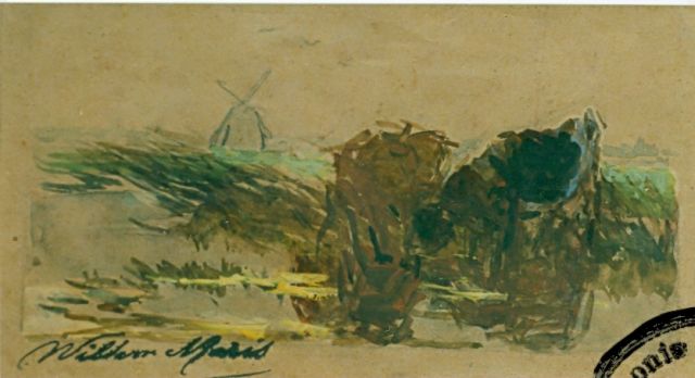 Willem Maris | Cows in a meadow, 10,6 x 18,6 cm, signed l.l.