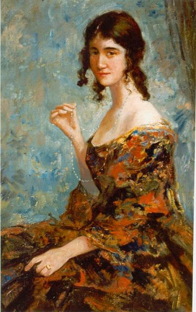 Simon Maris | An elegant lady seated, Öl auf Leinwand, 99,0 x 62,0 cm, signed u.l.