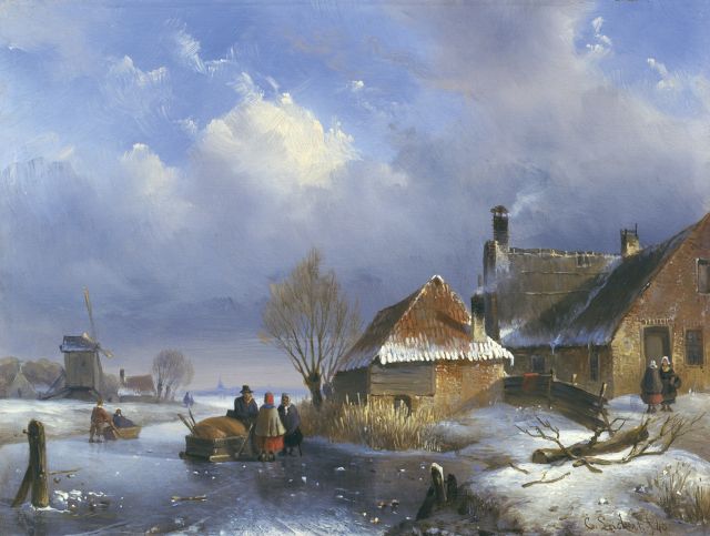 Charles Leickert | Figures on the ice, Öl auf Holz, 18,0 x 24,0 cm, signed l.r.
