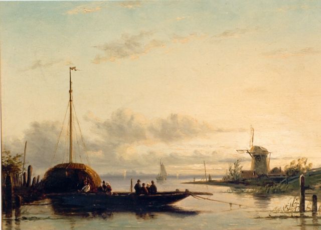 Charles Leickert | A river landscape at dusk, Öl auf Holz, 30,5 x 50,0 cm, signed l.r.