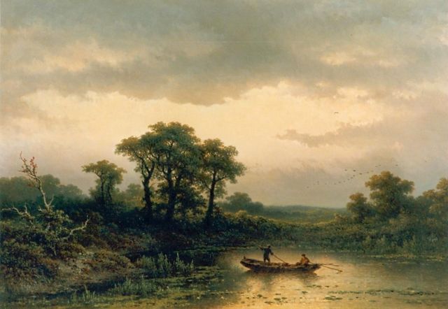 Johannes Hilverdink | A moonlit river landscape, Öl auf Leinwand, 66,0 x 95,0 cm, signed l.l. und dated 1884