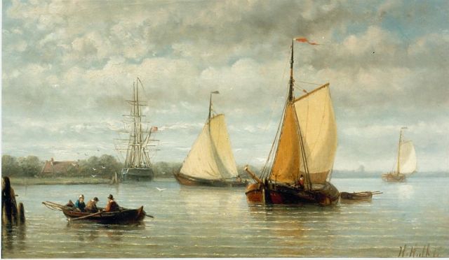 Hendrik Hulk | Shipping in a calm, Öl auf Leinwand, 18,0 x 30,0 cm, signed l.r.