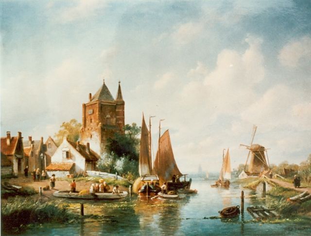Charles Leickert | A river landscape in summer, Öl auf Holz, 52,2 x 70,5 cm, signed l.r.