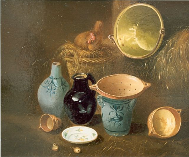 Lammers W.A.  | Still life with jugs, Öl auf Holz 22,6 x 28,4 cm