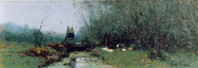 Cornelis Kuijpers | Ducks in a meadow, Öl auf Leinwand, 16,0 x 47,0 cm, signed l.r.