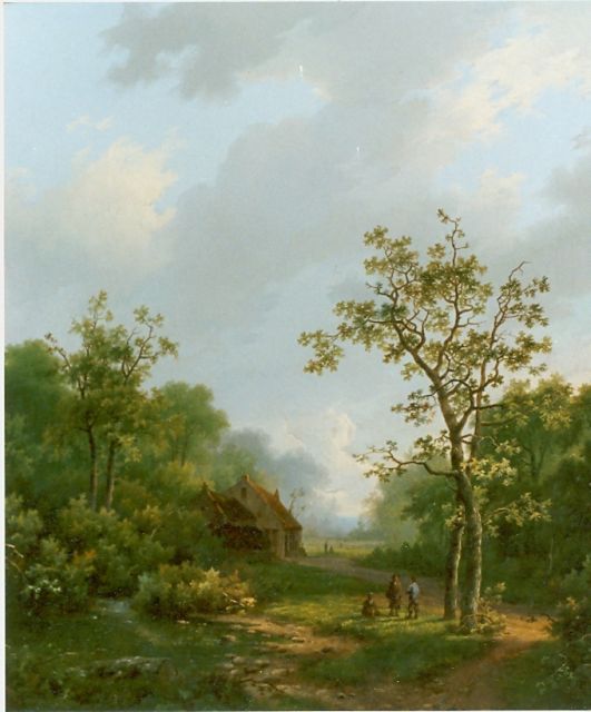 Koekkoek I M.A.  | Travellers in a wooded landscape, Öl auf Leinwand 52,7 x 49,0 cm, signed l.r.