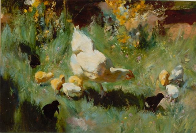 Korteling W.  | Hen with chickens, Öl auf Leinwand 80,8 x 120,2 cm, signed l.l.