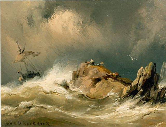 Jan H.B. Koekkoek | A vessel in distress, Öl auf Holz, 8,4 x 11,1 cm, signed l.l.
