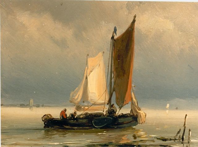 Koekkoek J.H.B.  | Sailing boat in a calm, Öl auf Holz 8,3 x 11,0 cm, signed l.l.