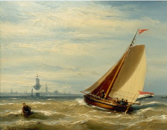 Jan H.B. Koekkoek | Shipping, the Zuiderzee, Öl auf Holz, 20,8 x 27,6 cm, signed l.l.