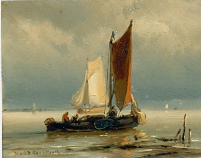 Jan H.B. Koekkoek | A sailing vessel in a calm, Öl auf Holz, 8,4 x 11,0 cm, signed l.l.