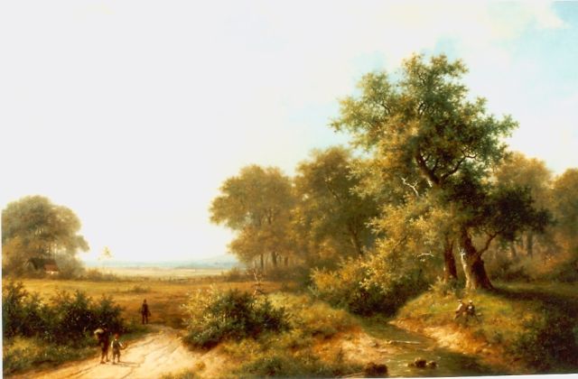 Hendrik Pieter Koekkoek | Figures in a landscape, Öl auf Leinwand, 66,0 x 99,0 cm, signed l.l.