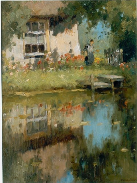 Aris Knikker | Farm along a waterway, Öl auf Leinwand, 38,5 x 28,3 cm, signed l.r.