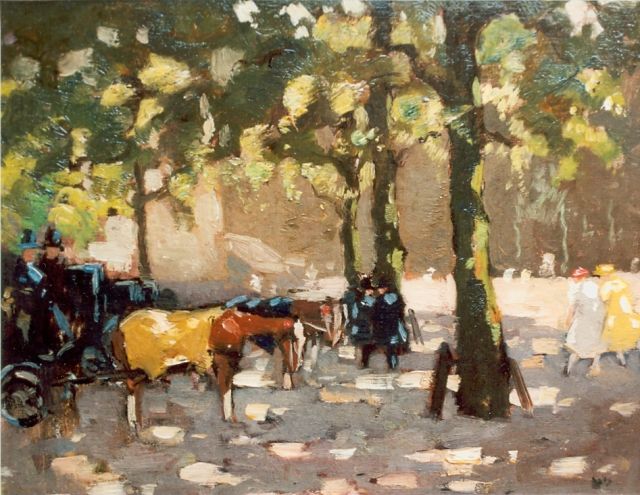 Cor Noltee | Horse-drawn carriage, Öl auf Leinwand auf Holz, 32,5 x 43,4 cm